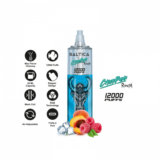 Saltica Cyberpunk 12000 Puff Bar 50mg Nikotin Raspberry Peach İce